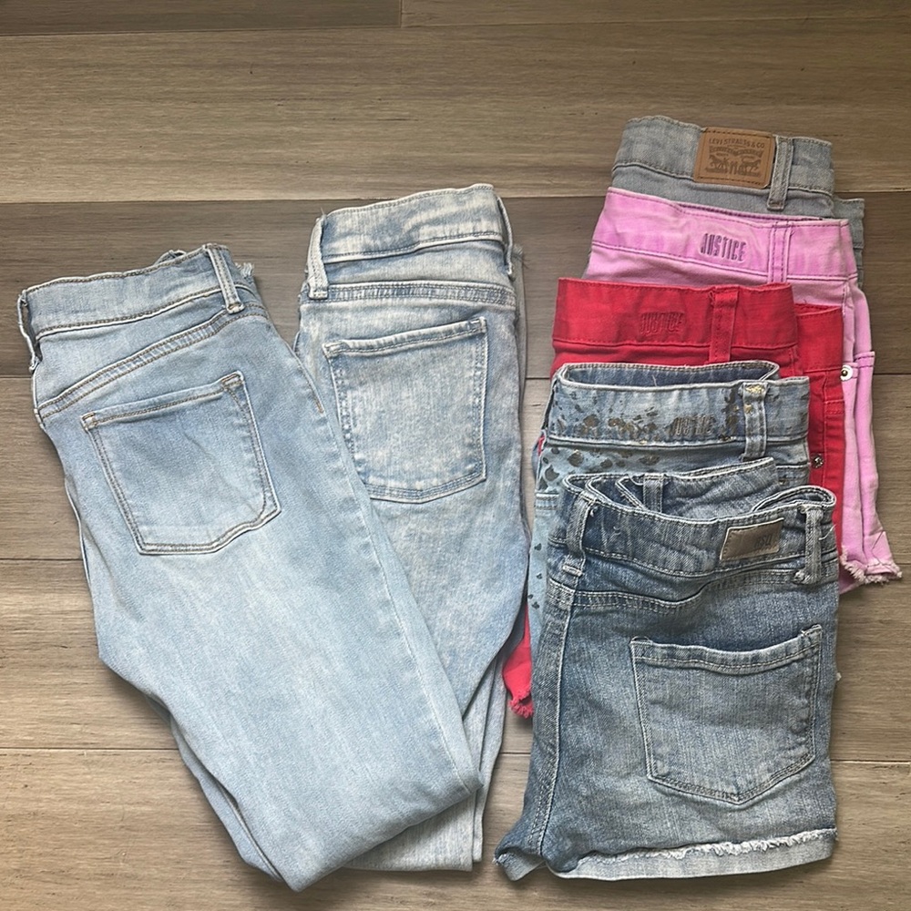Girls jean & shorts lot size 12 Levi, old navy, RSQ, Justice excellent condition